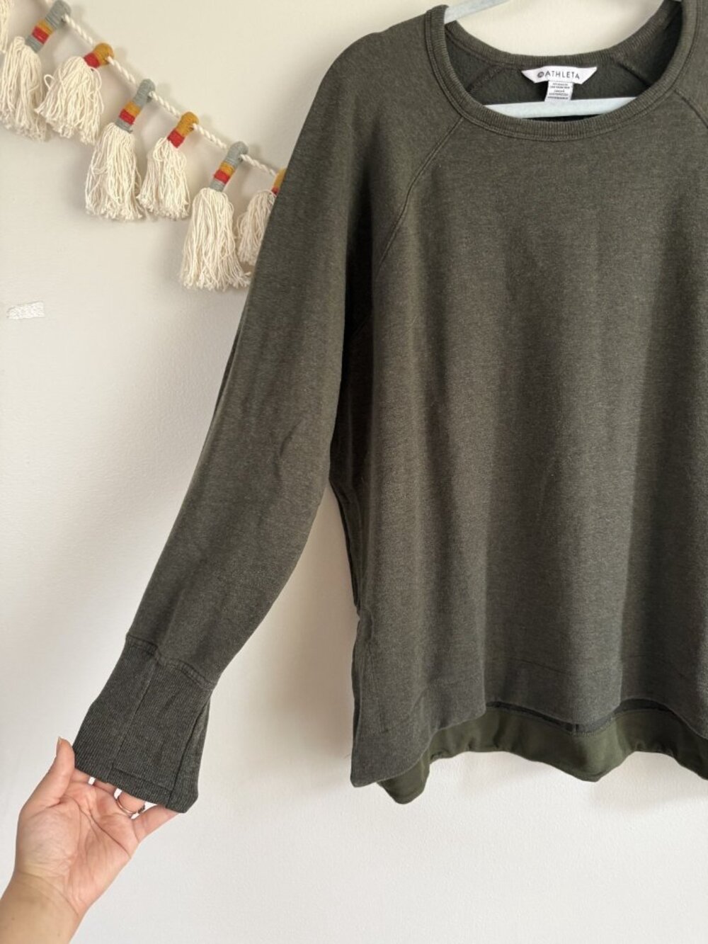 Athleta Coaster Luxe Recover Sweatshirt Fleece Long Sleeve Elm Green Lounge XL - Picture 5 of 10